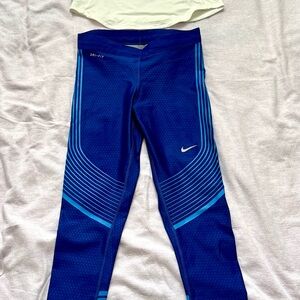 Nike Blue Leggings + Lululemon White Sleeveless Top